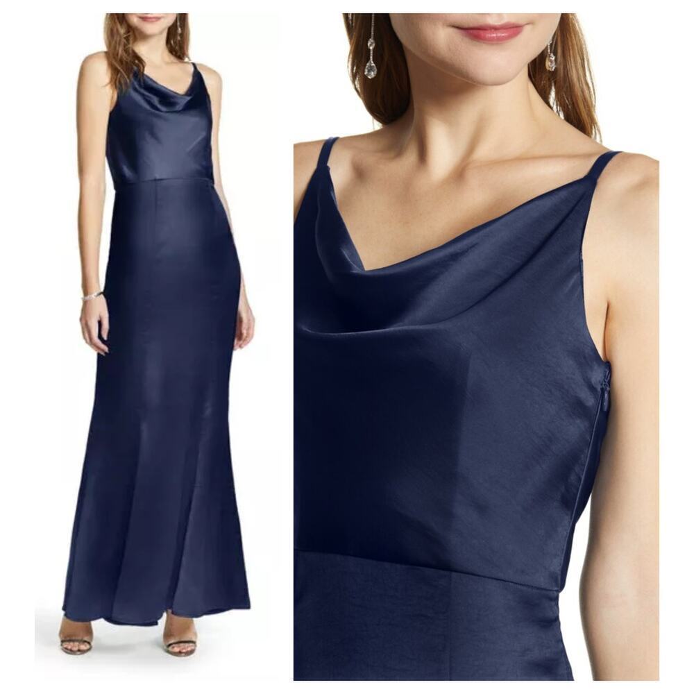 Chi Chi London Alexandria Cowl Neck Satin Trumpet Gown Size 10